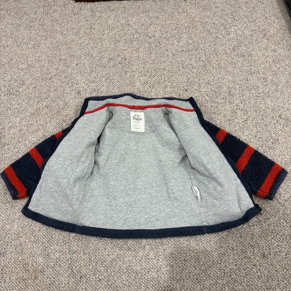 Mini Boden Size 3-4 Red and Navy Stripe Full Zip‎ Fleece Jacket - Picture 4 of 4